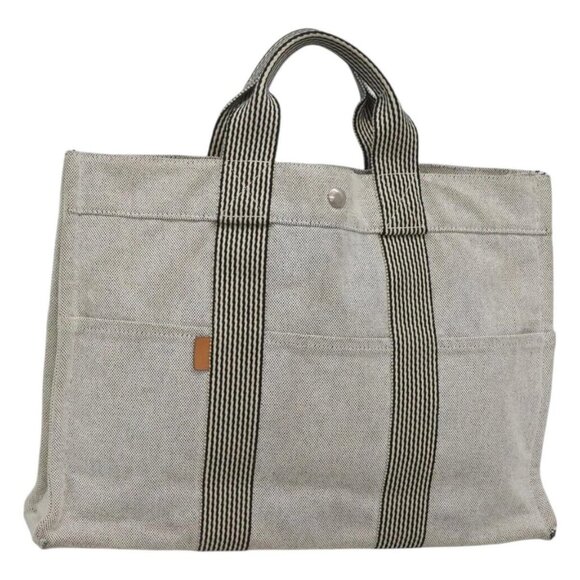 HERMES New Fourre Tout MM Hand Bag Canvas Gray Silver Auth bs25765 - Picture 1 of 16